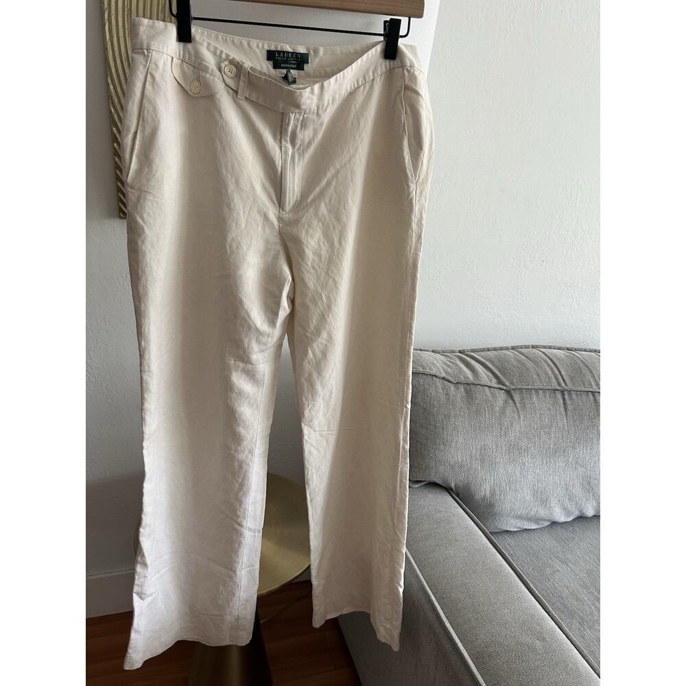 Lauren Ralph Lauren Cream Silk Linen Dress Pants Preppy Old Money Minimalist 12 - Picture 7 of 10